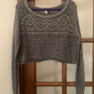 Free People Long Sleeve Crop Sweater Ribbed Size Extra Small Heathered Gray